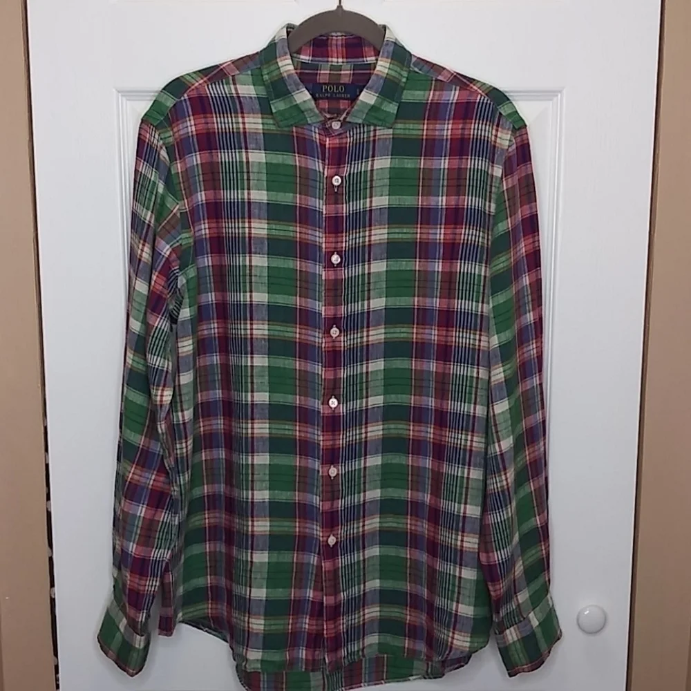 Polo Ralph Lauren Linen Plaid Long Sleeve‎ Shirt